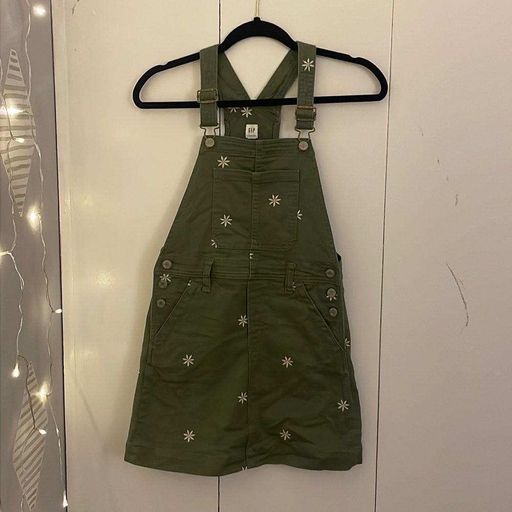 Gap Kids (Large) Army Green and Daisies Overall Dress